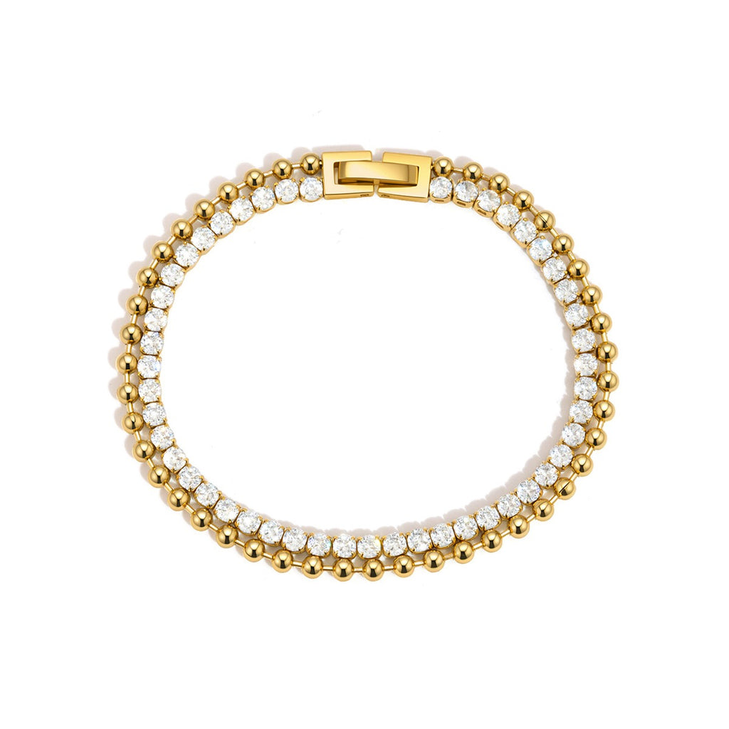 18K Gold The Pairing Simple Tennis Beaded Double Chain Dainty Bracelet Stacks