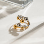18K Gold and Silver Two Tone Orbit Beads Cuff Ring