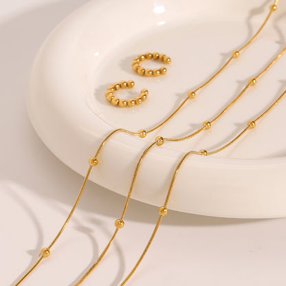 18K Gold Dainty Beaded Chain Layered Necklace Set