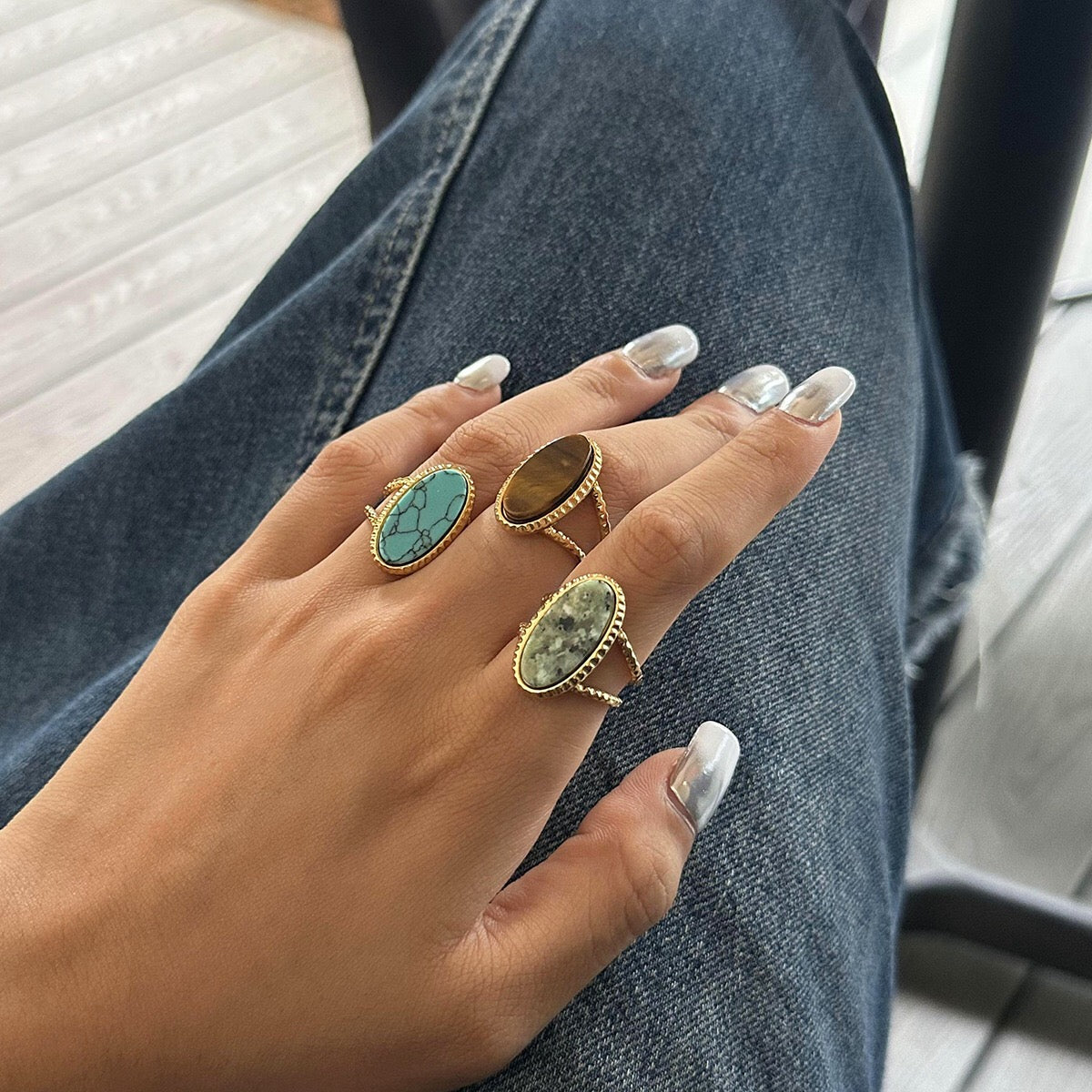 18K Gold Old Money Oval Gemstone Statement Ring