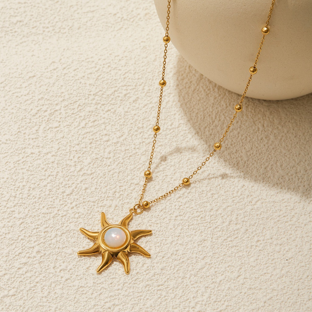 18K Gold Opal Forever Sun Pendant Statement Charm Necklace