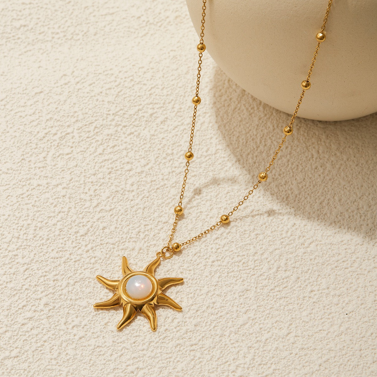 18K Gold Opal Forever Sun Pendant Statement Charm Necklace