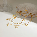 18K Gold Moon and Star Celestial Charm Chain Bracelet