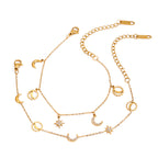 18K Gold Moon and Star Celestial Charm Chain Bracelet