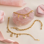 18K Gold Secret Lover Heart Lock and Key Charm Chunky Chain Bracelet