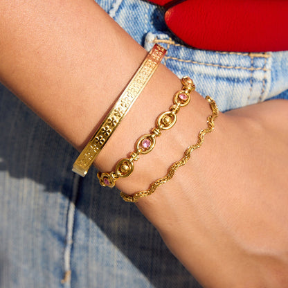 18K Gold Golden Blush Pink Jewel Wave Chain Flower Bangle Bracelet Stack