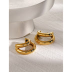 18K Gold Unique Double Hoop Huggie Earrings