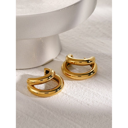 18K Gold Unique Double Hoop Huggie Earrings
