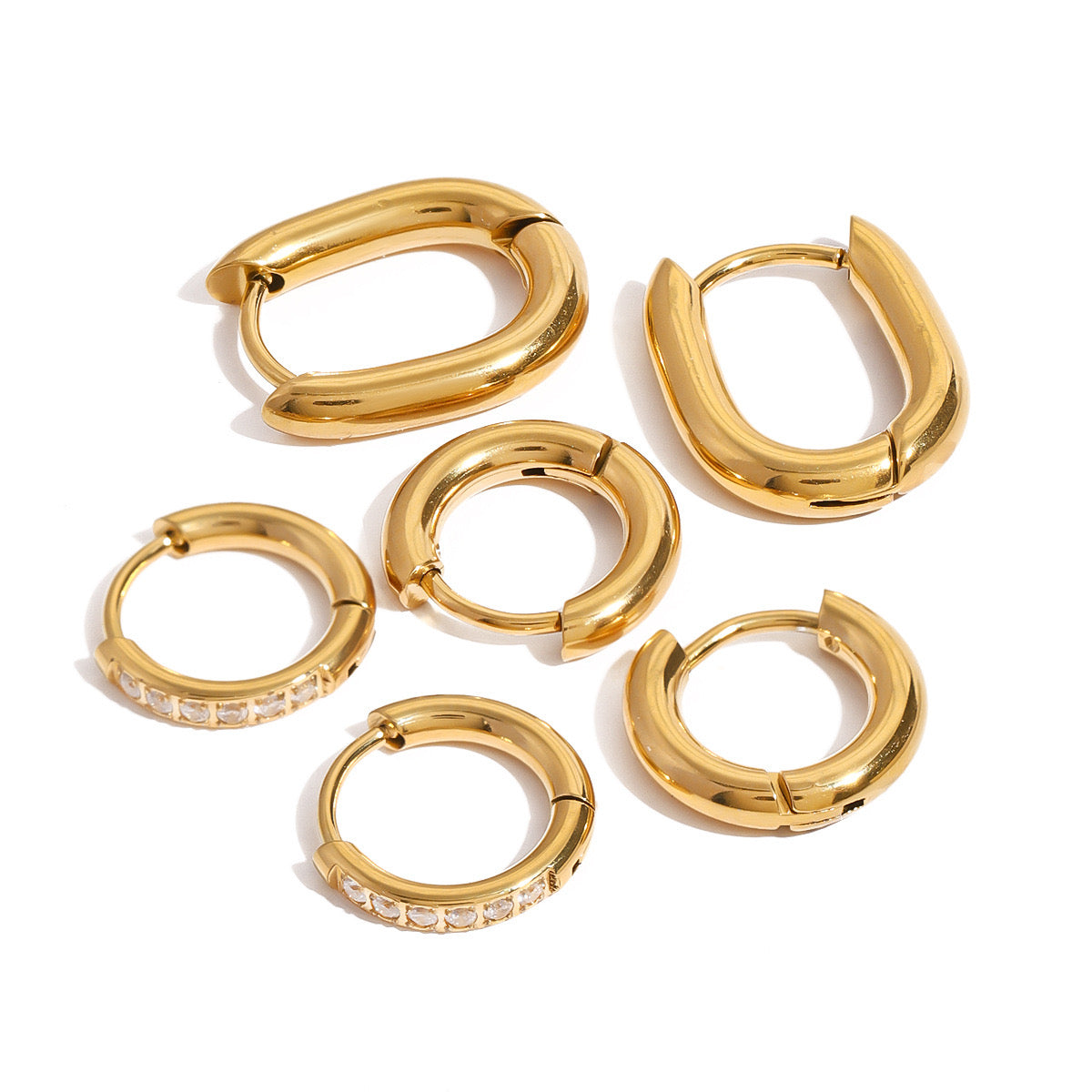 18K Gold Classic Small Hoop Huggie Earrings Set