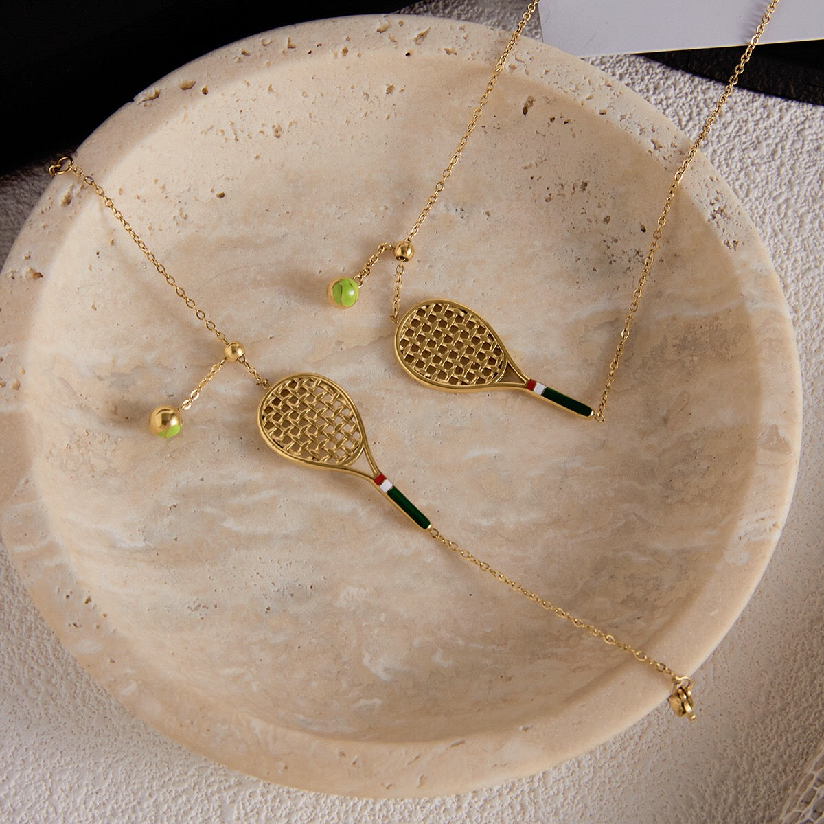 18K Gold Tennis Player Pendant Necklace