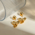 18K Gold Gilded Flower Dangle Statement Earrings