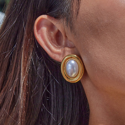 18K Gold Couture Pearl Statement Stud Earrings