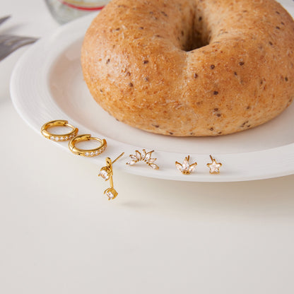 18K Gold Tiny Desire Dainty Huggie Cartilage Earrings Set