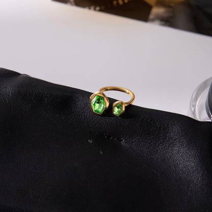 18K Gold Royal Emerald Green Statement Cuff Ring