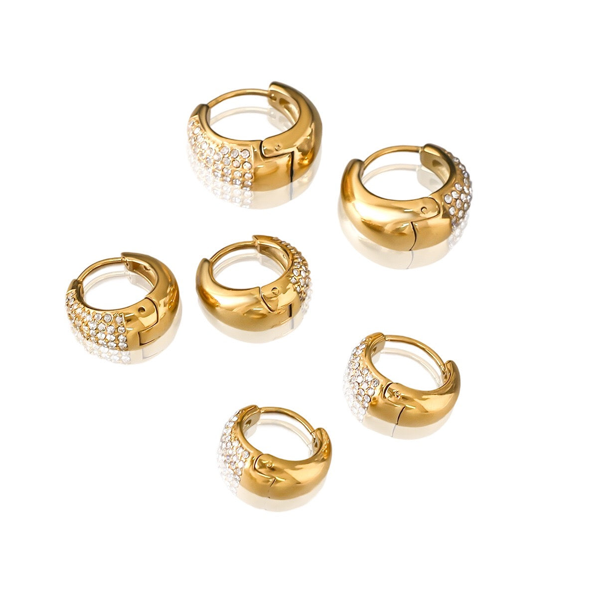 18K Gold Power Shine Pave Dome Small Hoop Huggie Earrings
