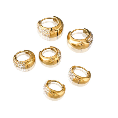 18K Gold Power Shine Pave Dome Small Hoop Huggie Earrings