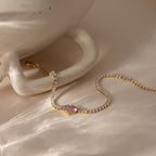 18K Gold Pink Promise Heart Dainty Tennis Chain Bracelet