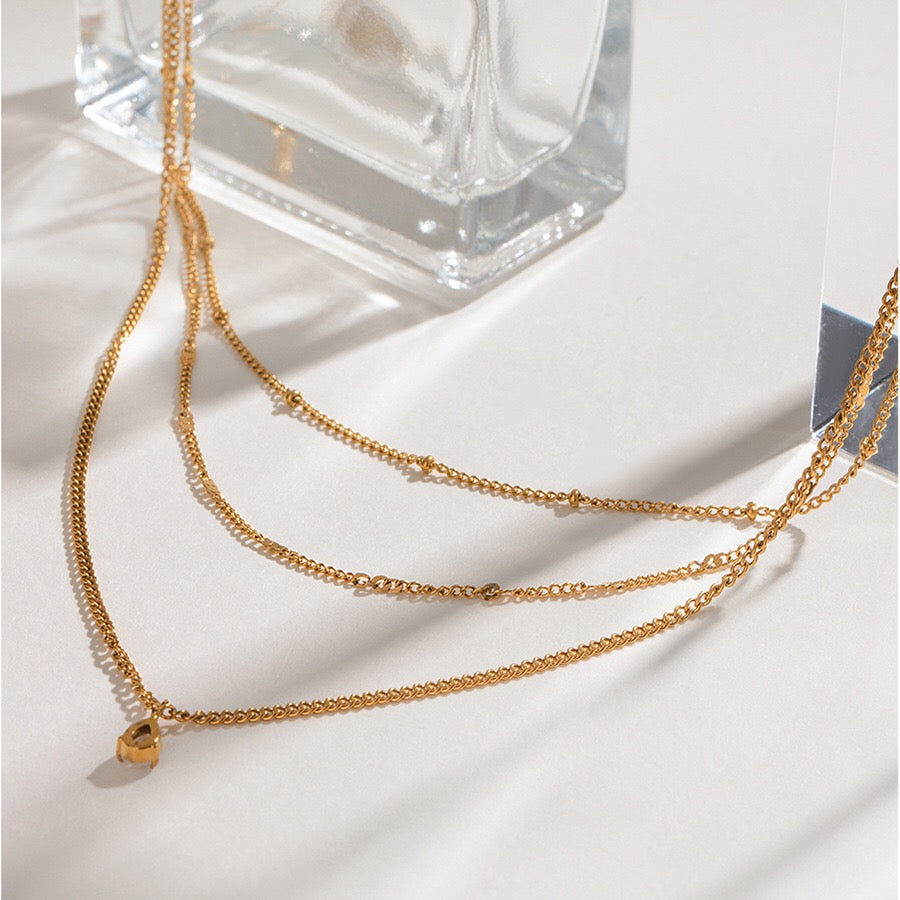 18K Gold Moonlit Tear Dainty Chain Layered Necklace Set