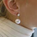 18K Gold Eternal Gleam Pearl Drop CZ Stud Dangle Earrings