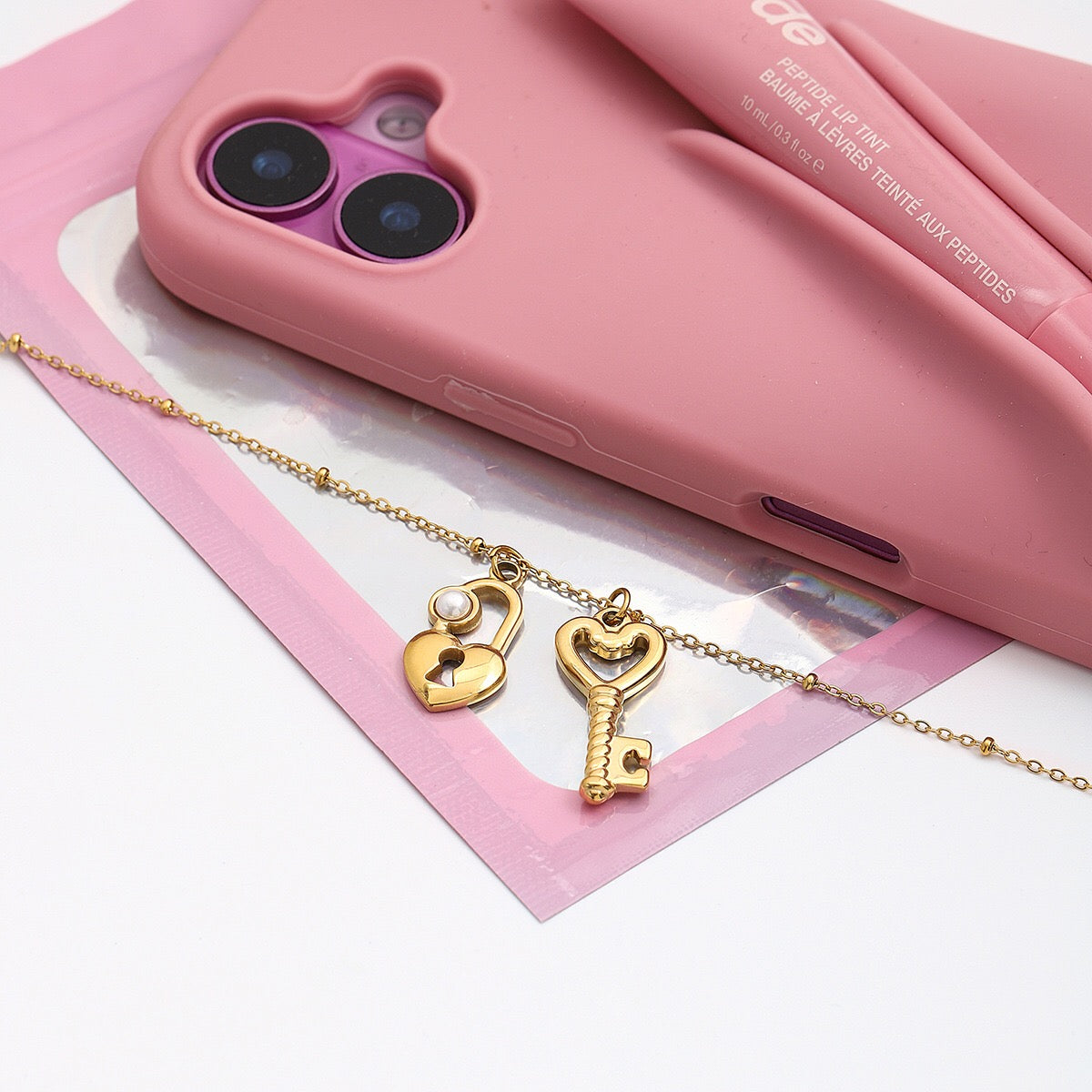 18K Gold Key to Your Heart Charm Pendant Necklace