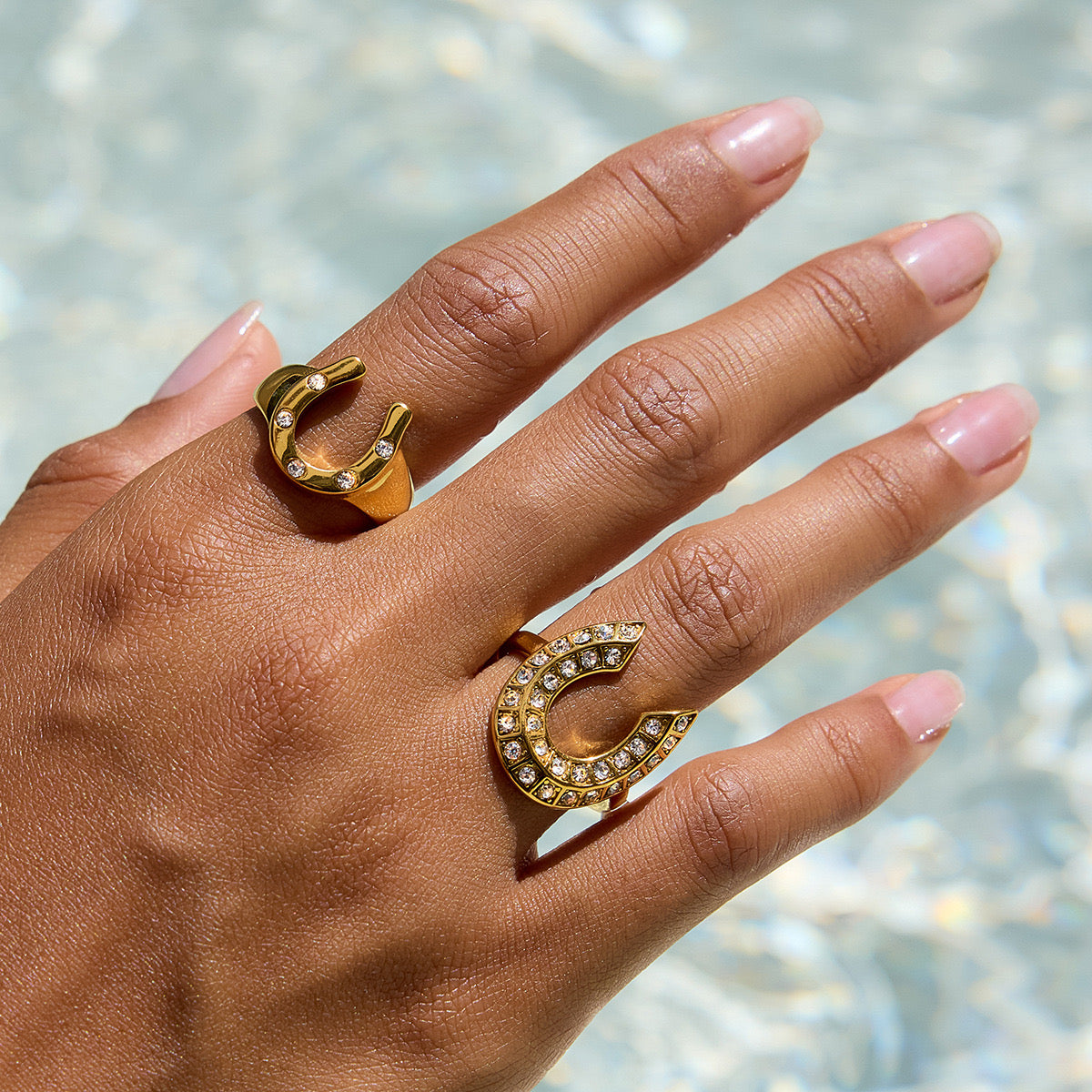 18K Gold Bling Horseshoe Statement Ring