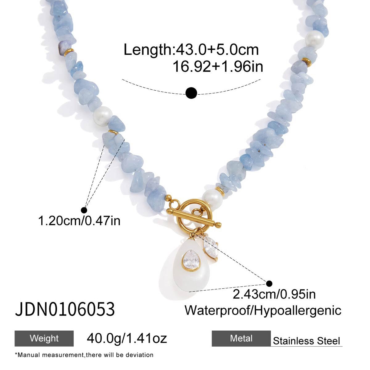 18K Gold Island Charm Natural Stone Beaded Necklace