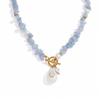 18K Gold Island Charm Natural Stone Beaded Necklace