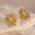 18K Gold Bling Sunflower CZ Statement Stud Earrings