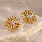 18K Gold Bling Sunflower CZ Pendant Necklace