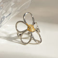 18K Gold Two Tone Daisy Flower Silver Ring