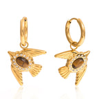 18K Gold Free Spirit Tiger Eye Small Hoop Huggie Dangle Earrings