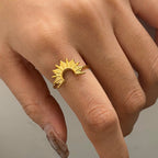18K Gold Rising Sun Stacking Rings Set