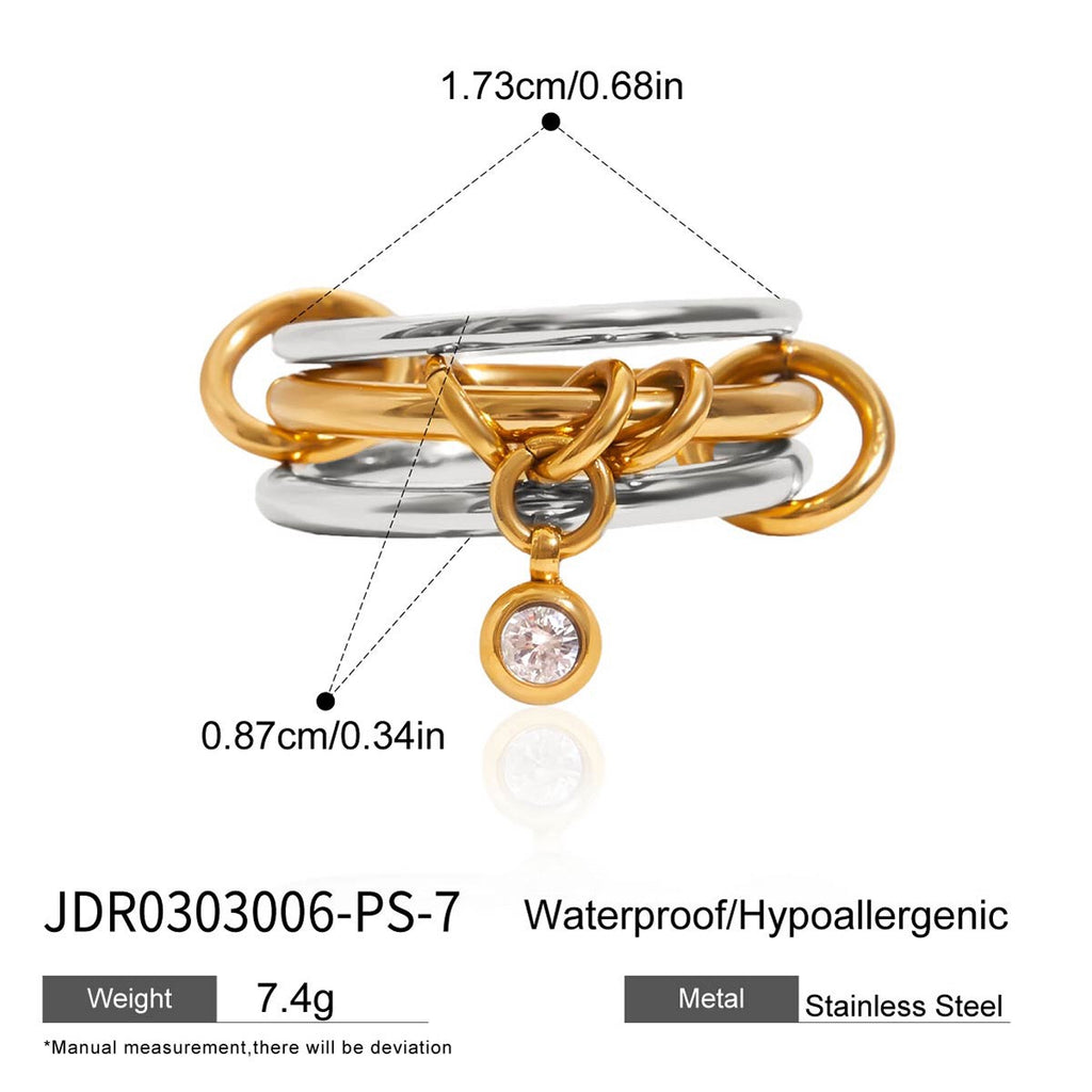 18K Gold and Silver Two Tone Bejeweled Multi Layers Spinelli Trinity Stacking Rings