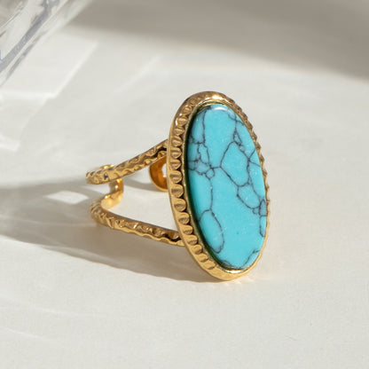 18K Gold Old Money Oval Gemstone Statement Ring
