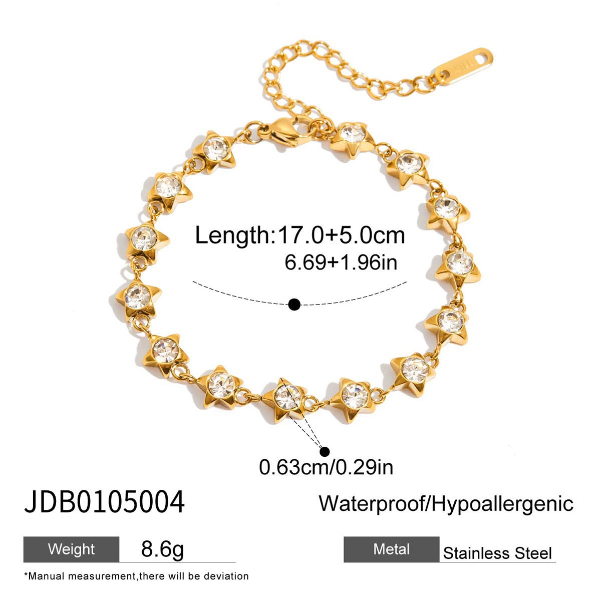 18K Gold Starlight Dainty Chain Tennis Bracelet Stack
