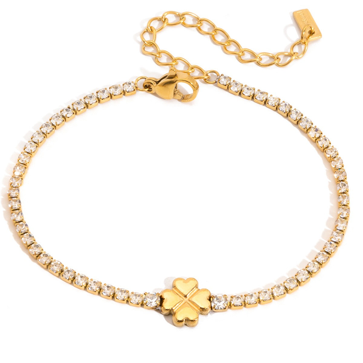 18K Gold Modern Fairytale Heart Bow Moon Clover Tennis Bracelet