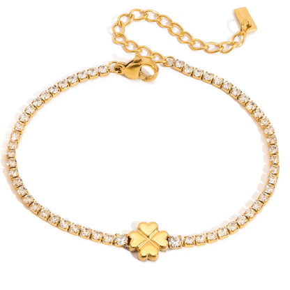 18K Gold Modern Fairytale Heart Bow Moon Clover Tennis Bracelet