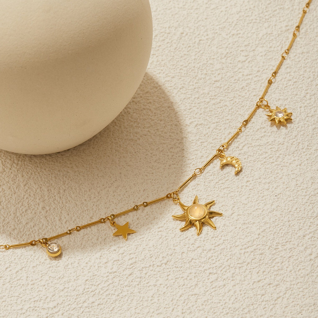 18K Gold Opal Forever Sun Pendant Statement Charm Necklace