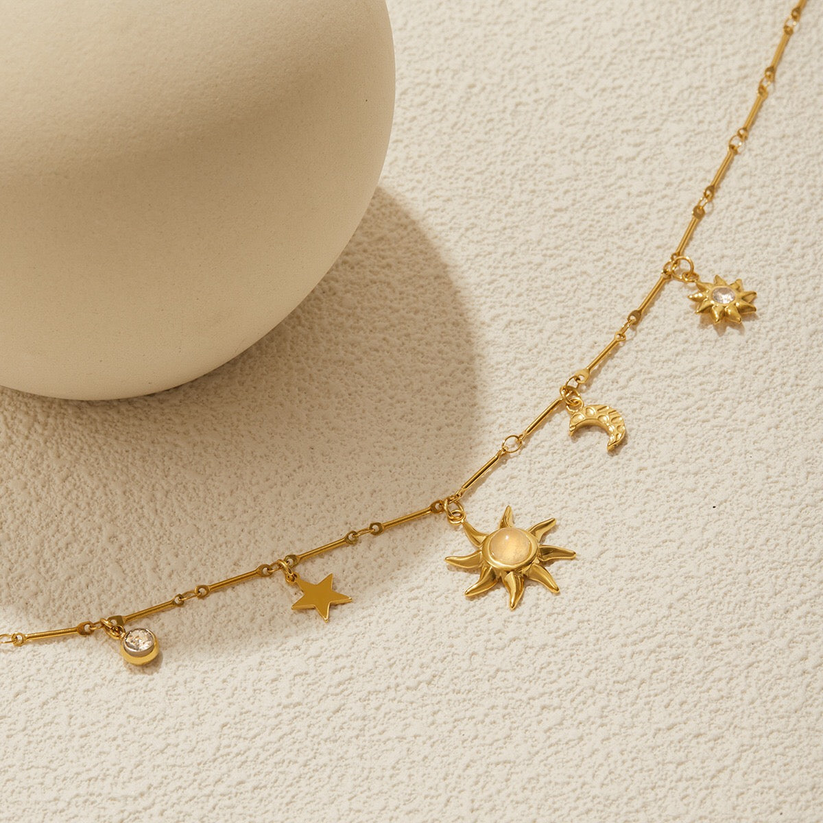 18K Gold Opal Forever Sun Pendant Statement Charm Necklace