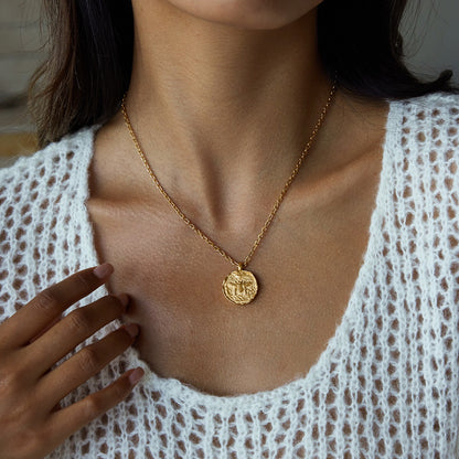 18K Gold Queen Bee Coin Pendant Necklace
