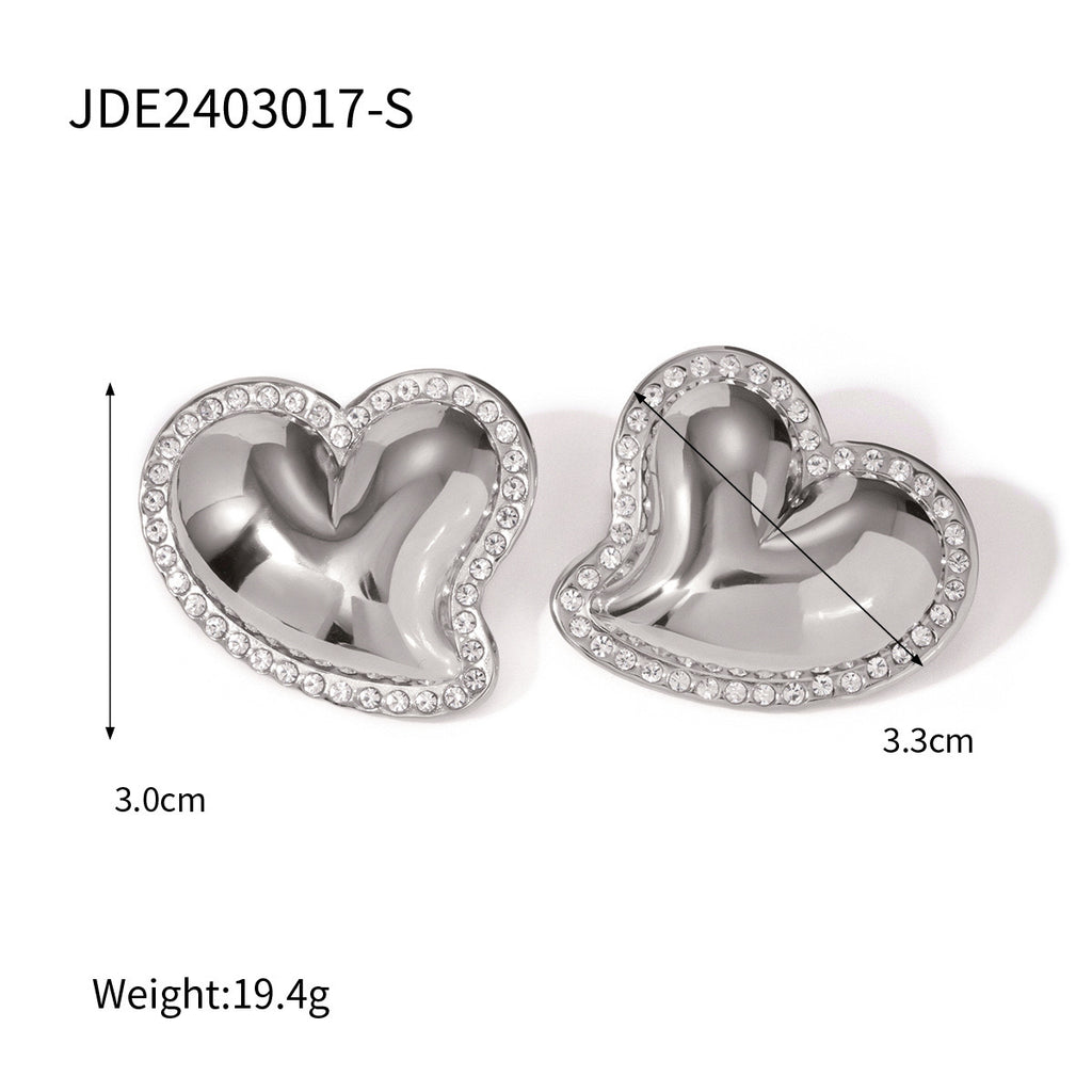 18K Gold Heart Flipped CZ Stud Earrings
