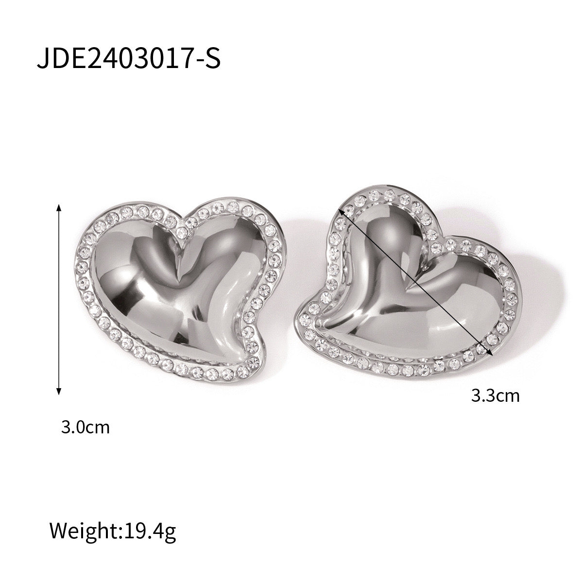 18K Gold Heart Flipped CZ Stud Earrings