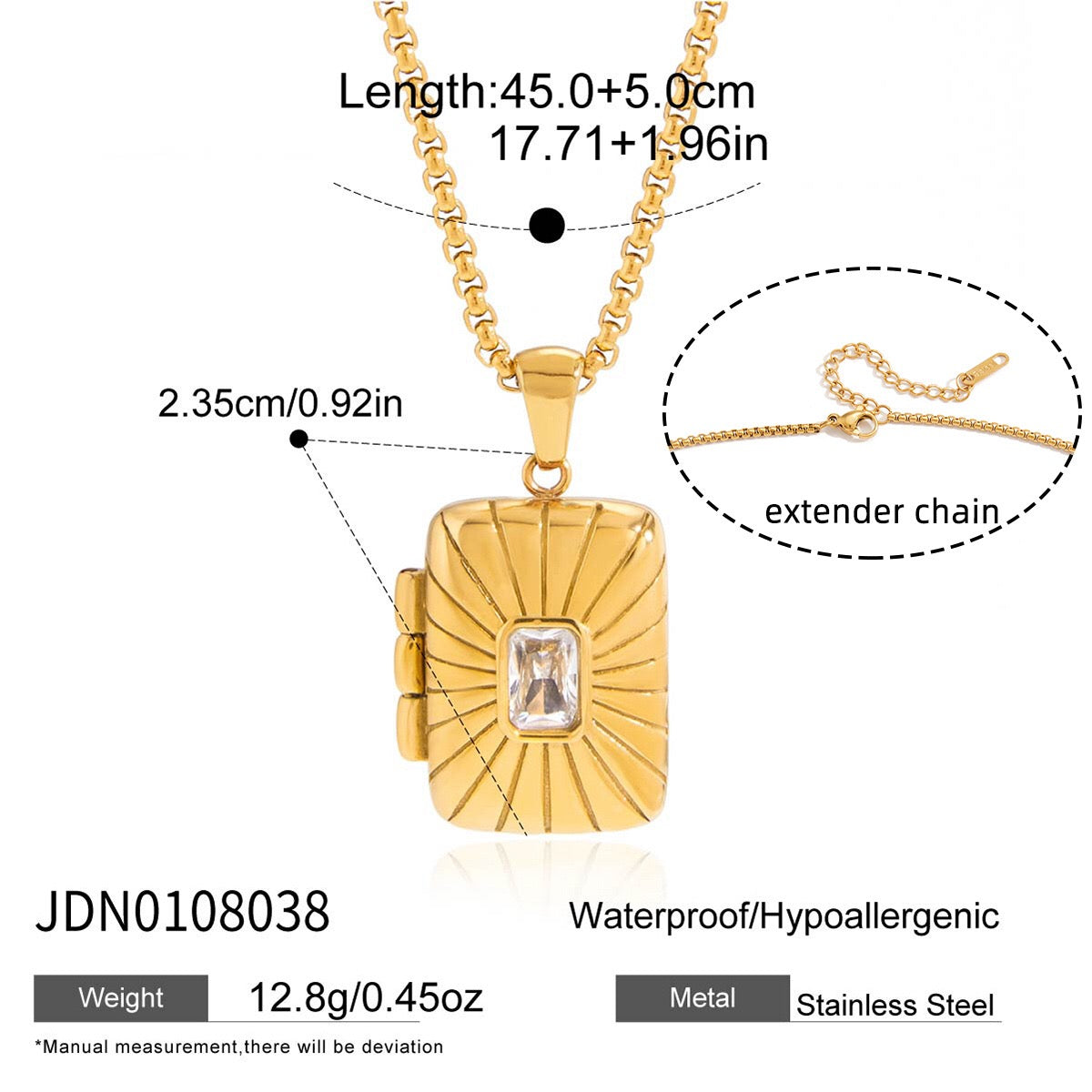 18K Gold Keepsake Heart Book Locket Pendant Box Chain Necklace