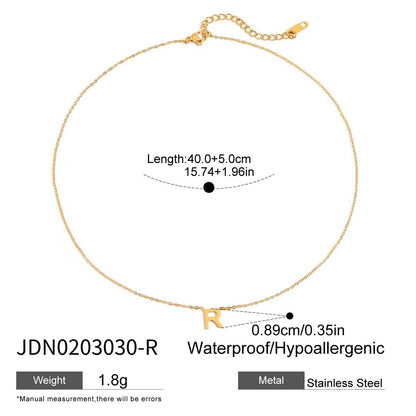 18K Gold Minimalist Initial Letter Dainty Chain Necklace