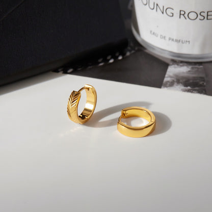 18K Gold Modern Bling Textured Small Hoop Huggie Earrings Ear Cuffs Stack