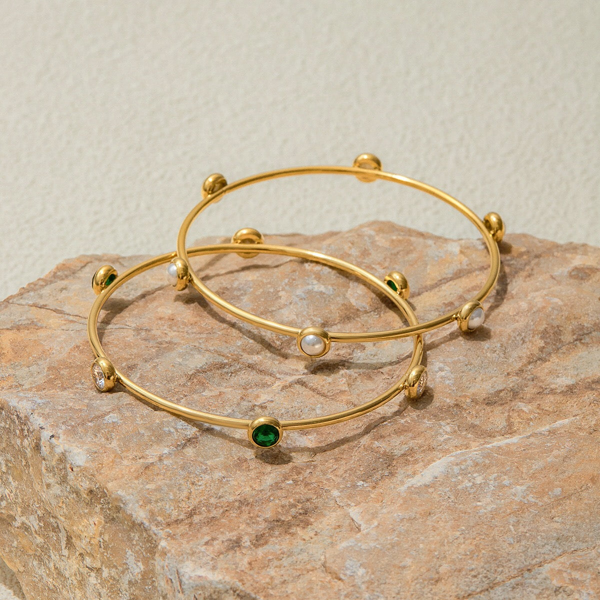 18K Gold Tiny Treasure Statement Slim Bangle Bracelet