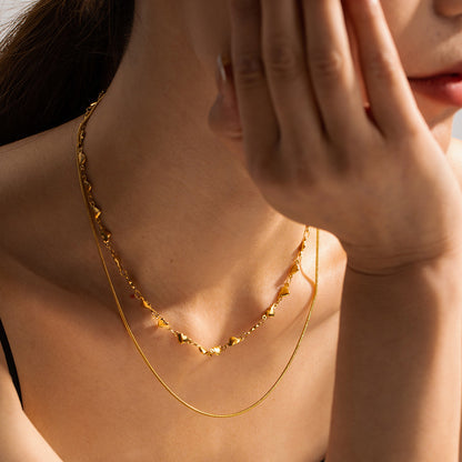 18K Gold Heart Chain Layered Necklace