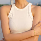 18K Gold White Daisy Flower Chain Choker Necklace