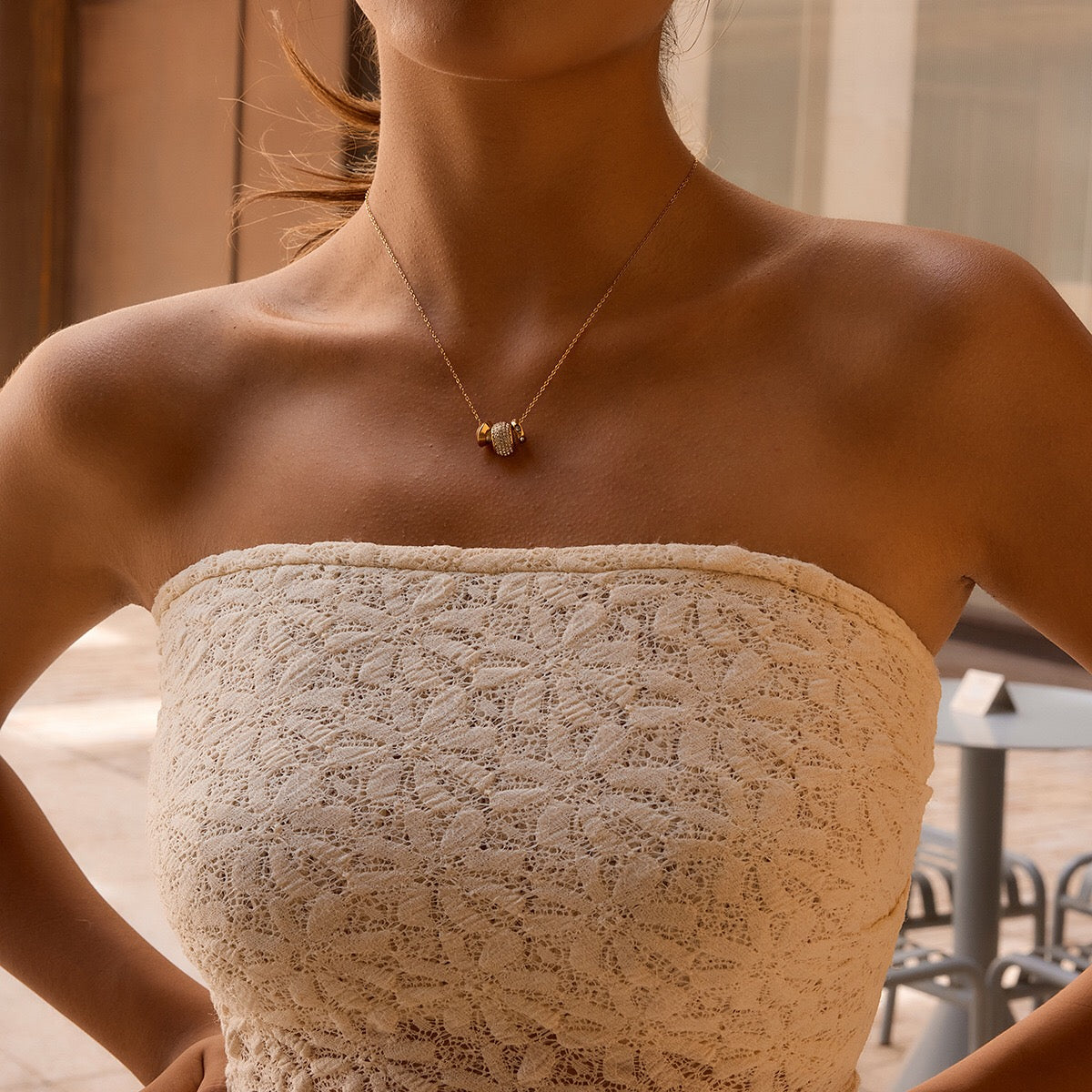 18K Gold Glitter Babe Dainty Ring Long Pendant Necklace