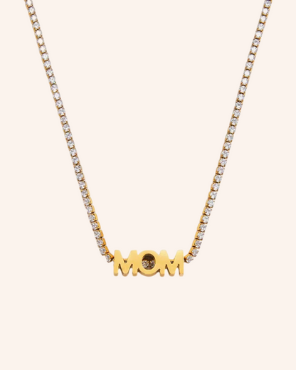 18K Gold Endless Love MOM Charm Tennis Necklace